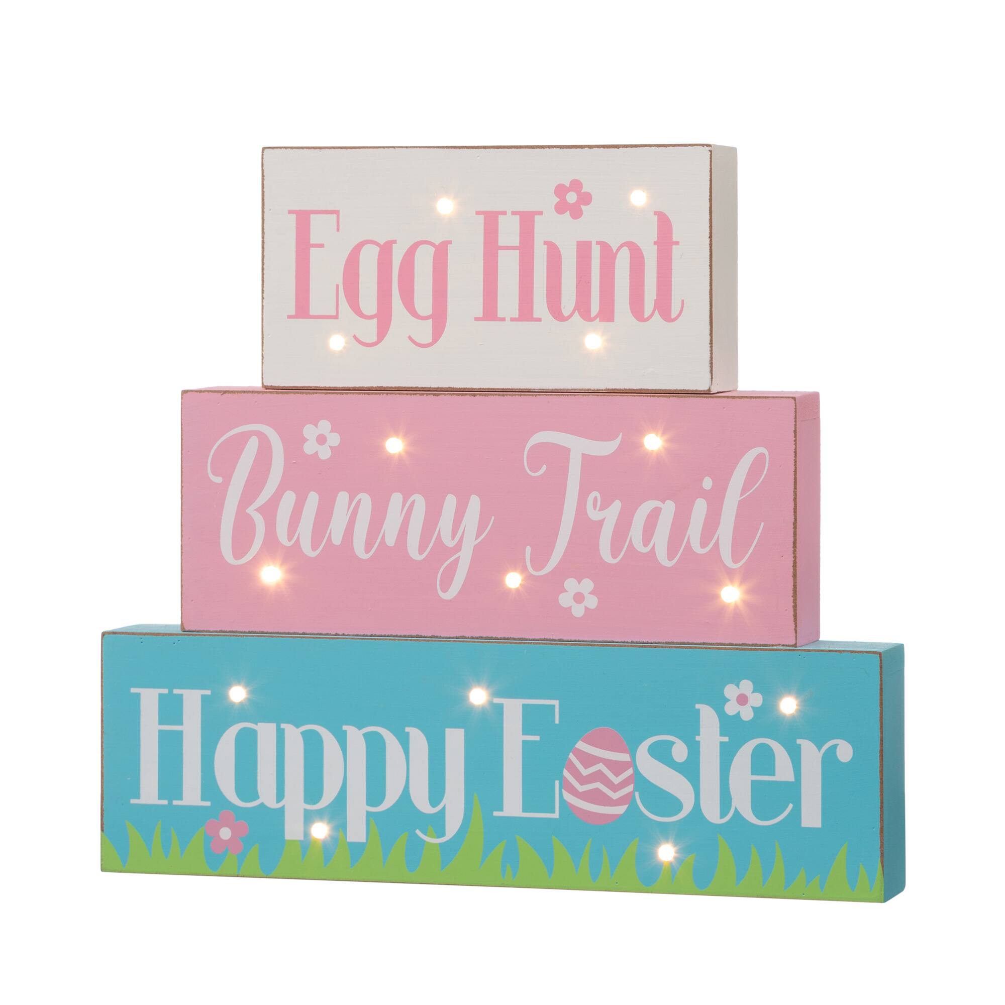 Glitzhome® 12" Easter LED Lighted Wooden & Metal Block Word Sign